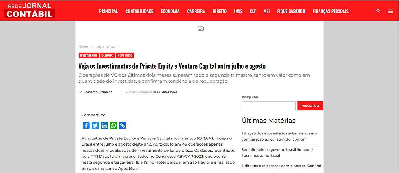 Veja os Investimentos de Private Equity e Venture Capital entre julho e agosto